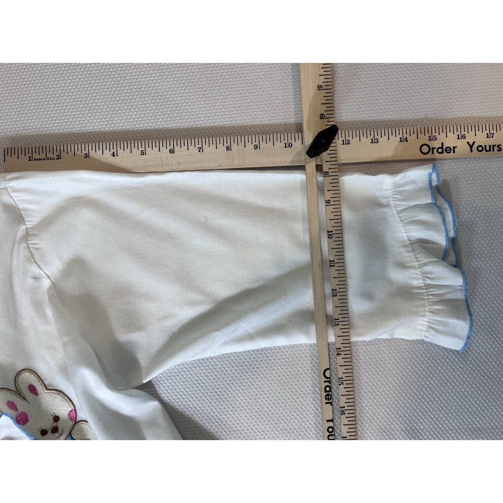 Vintage Bunny Ruffle Robe Housecoat Kawaii Cottagecore White Novelty Open Front - Picture 11 of 11